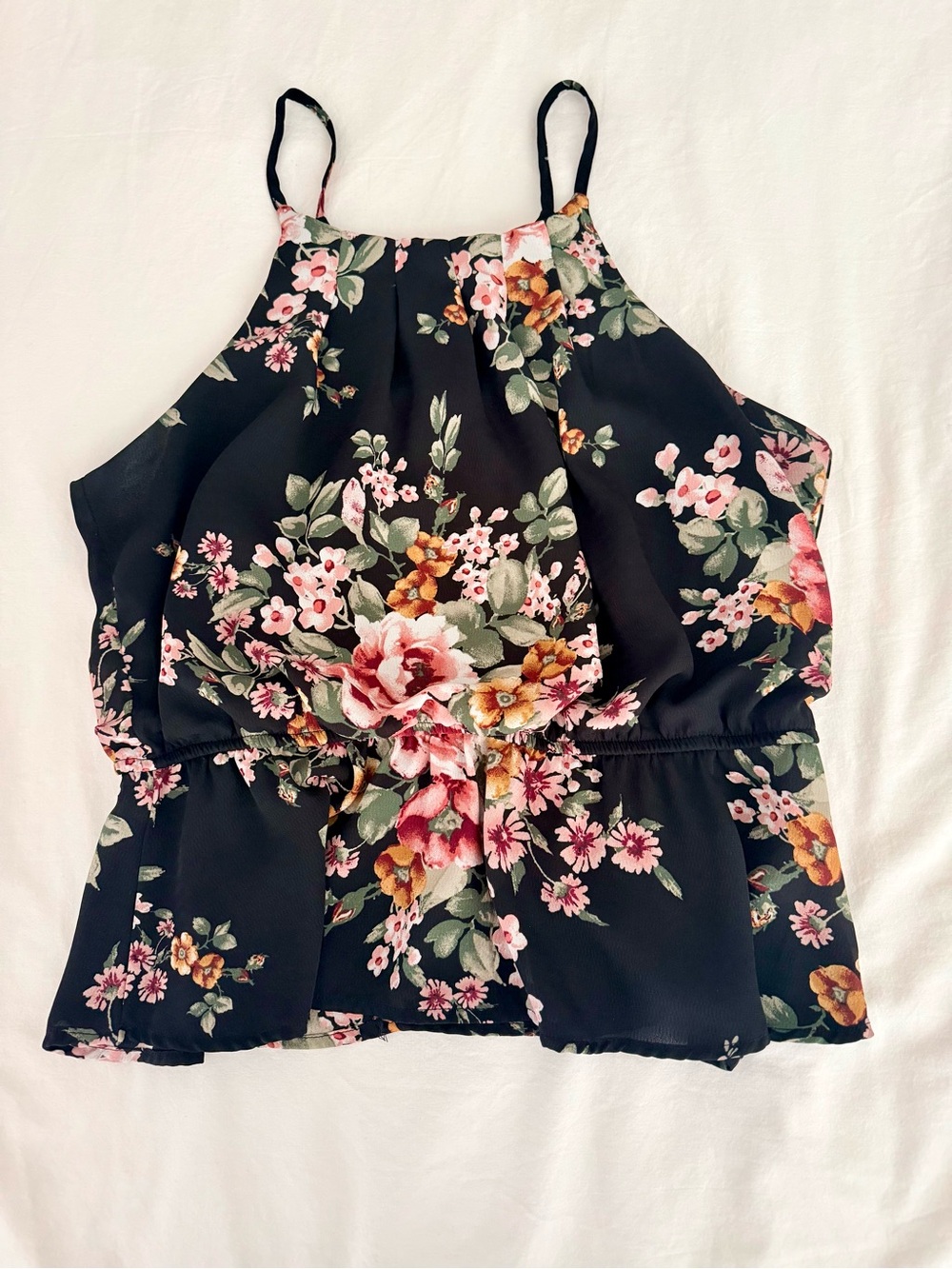 mi ami by Francesca’s Black Floral Peplum Cami Blouse Fall Fairycore Size L